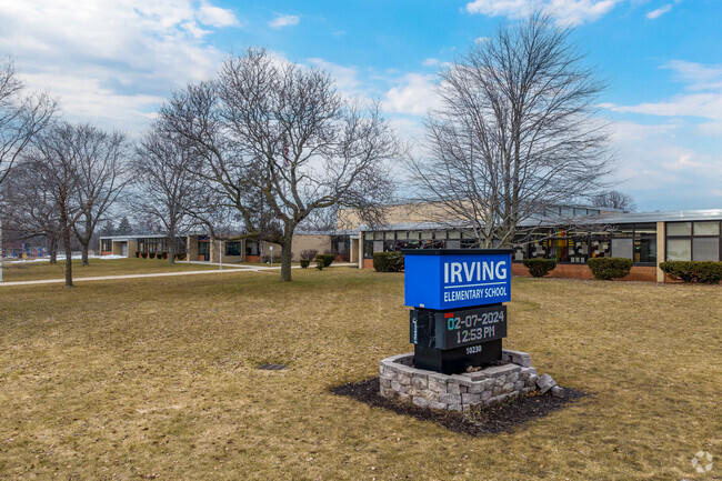 Signage leading to Irving Elementary School in West Allis.
