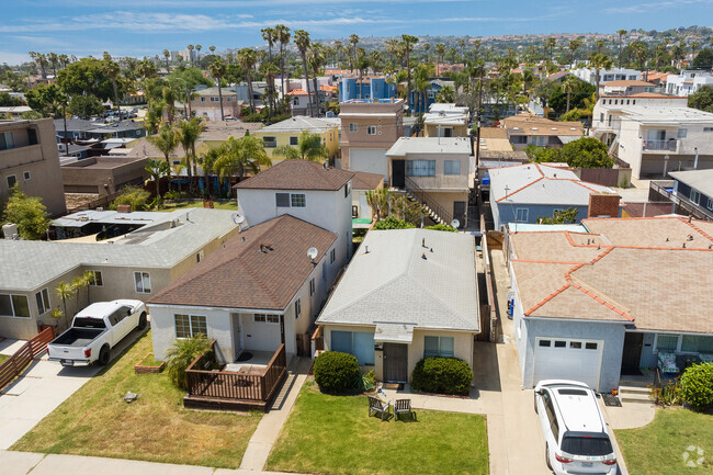 Multi-family homes and ADU homes intertwine with single story homes in Pacific Beach.
