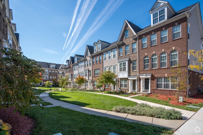 Konterra’s walkways provide a peaceful path alongside attractive townhouses.