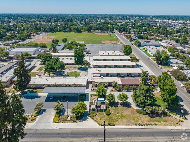 Looking South from the entrance to Divisadero Middle School in Visalia towards the ball fields.