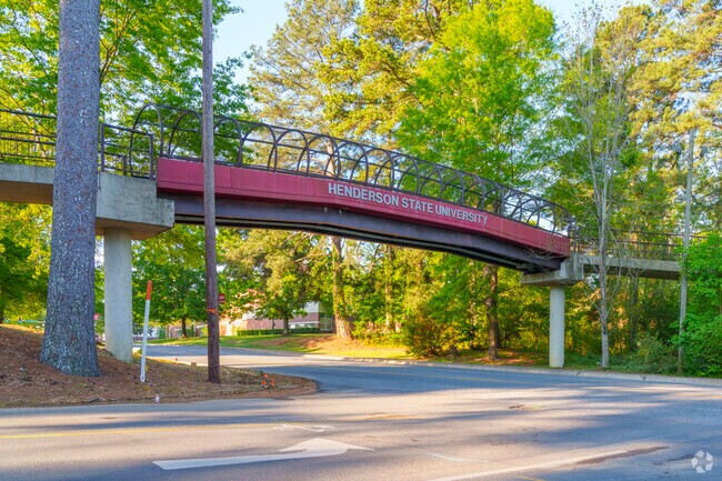 The bridge into Henderson State University is a tranquil walk for the students that attend there.