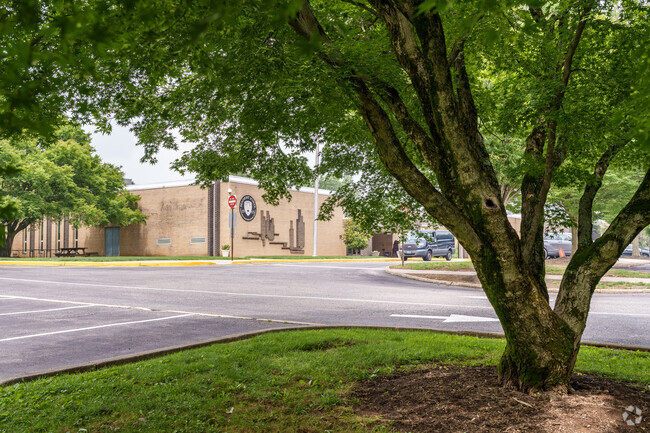 Leafy, mature trees characterize Beaumont Elementary School's campus.