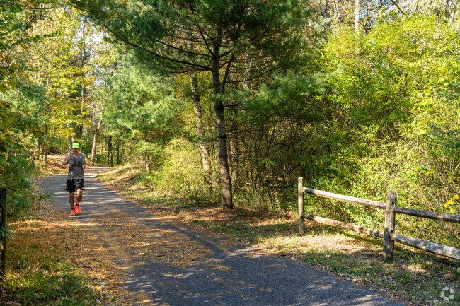 The Lebanon Valley Rail Trail is paved and well-suited for both bikers and runners.