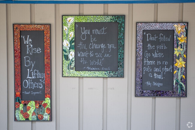 Unique art on the front entrance of Del Rey School welcomes students each day.