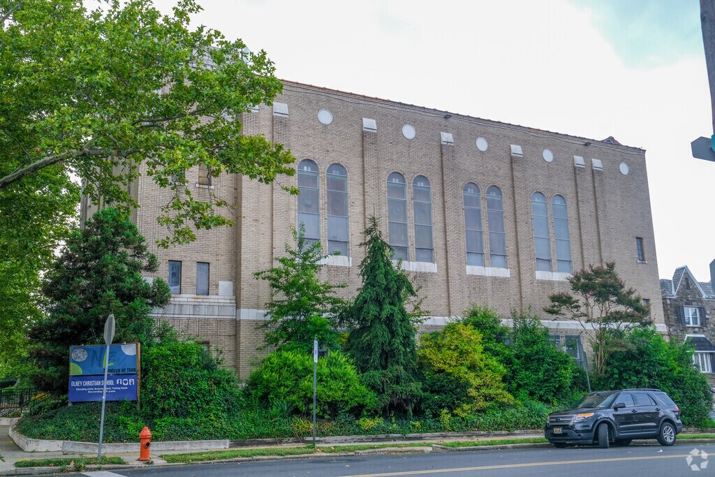 Olney Christian School shows the front side by the sign located in Olney, Philadelphia.