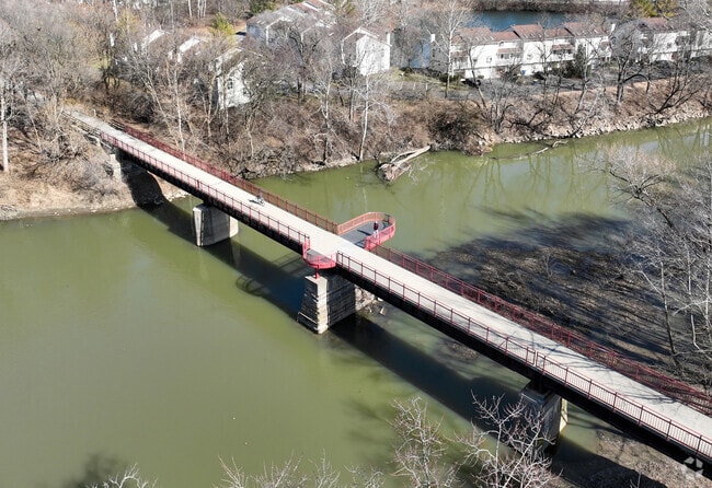 Pedestrian walking by the water in in the Broad Ripple neighborhood.