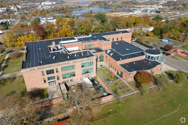 The back of the Clinton Avenue School in Fair Haven features a community garden.