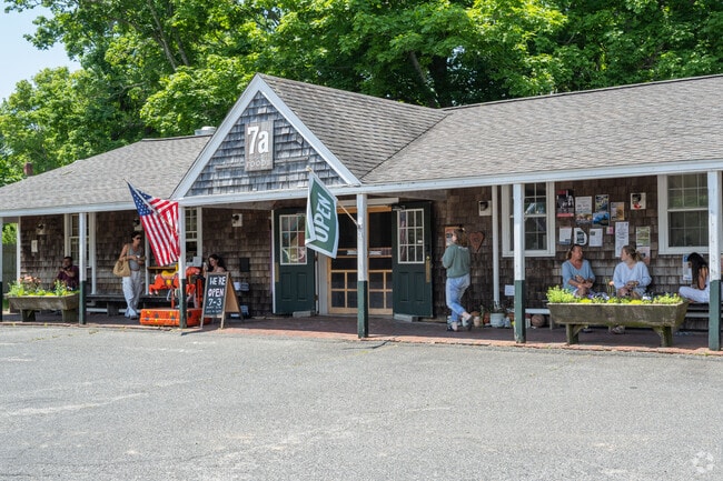 The awning at 7a Foods in West Tisbury provides shade for customers.