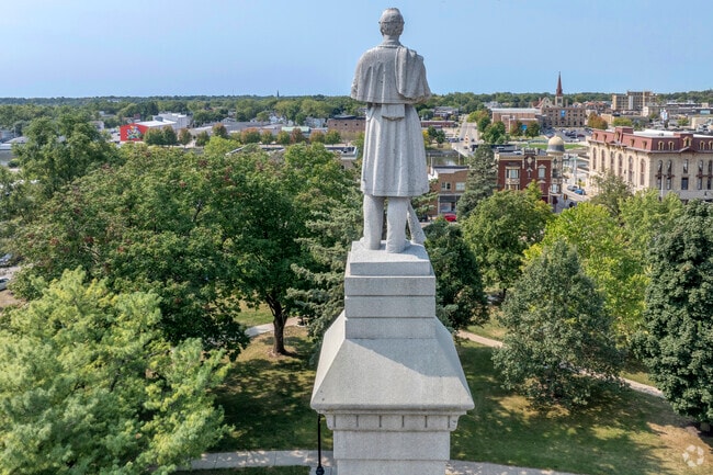 Standing prominently at Courthouse Park in Janesville is a civil war monument.