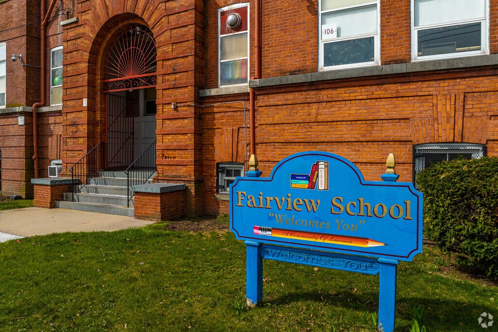 The entrance to Fairview School with an inviting sign