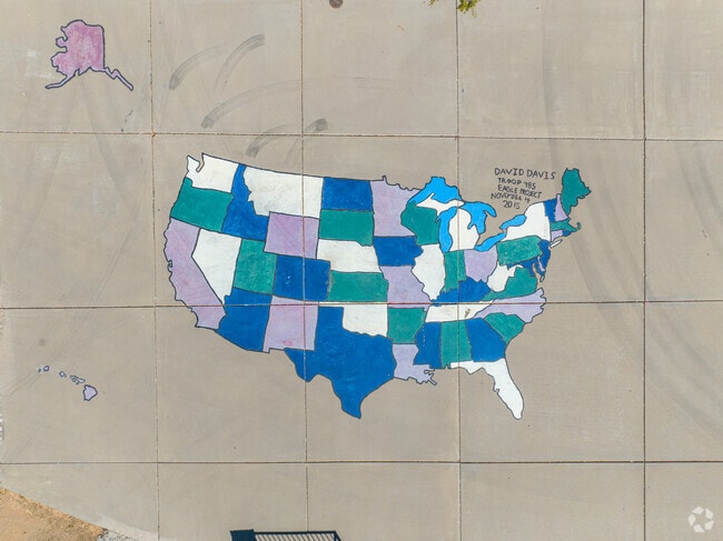 A map of the United States is painted on the basketball court at Sanborn Elementary School.