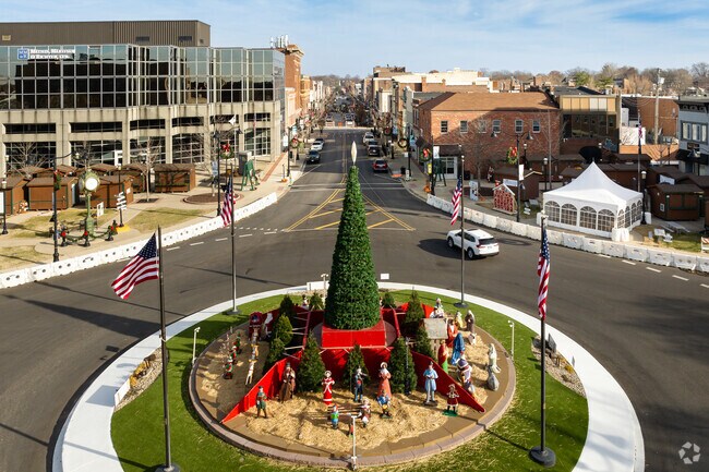 Belleville Public Square is located in the heart of downtown and features a Christmas tree.