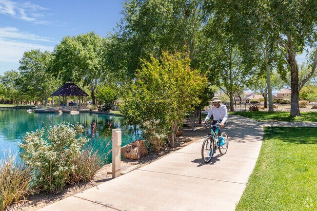 Sahuarita Lake Park features a fishing lake surrounded by a walking and biking trail.