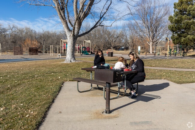 Families can enjoy picnics by the playground at Widefield Community Park.