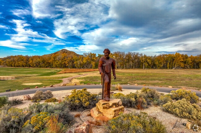 The John C. Frémont statue stands in Pathfinder Regional Park, honoring the famed explorer.
