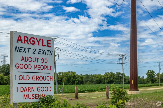 Argyle has a humorous town sign just near the local museum.