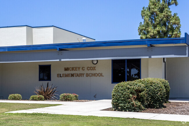 The entrance to Cox Elementary School in Clovis welcomes students and their parents.