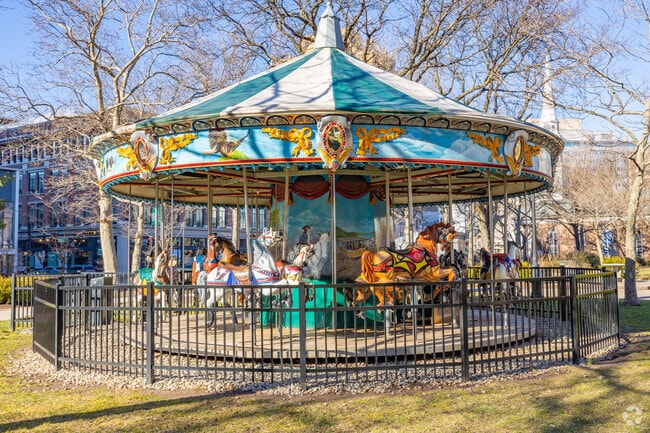 Military Park, in Downtown Newark, features a colorful carousel open to the public.