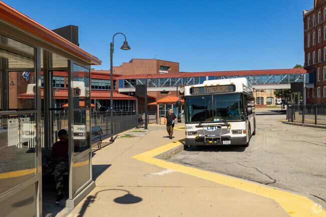 Busses run frequently at the commuter rail station in Lower Belvidere.