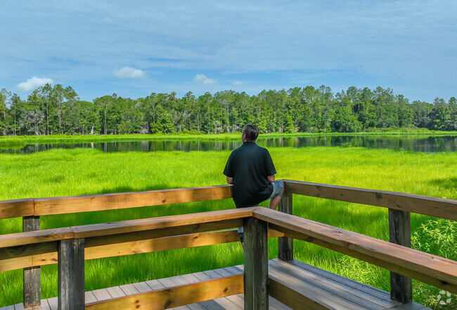 Tarrytown locals can come to Merrit Pond and relax with beautiful views.