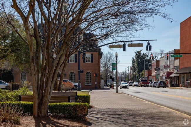 Downtown Statesboro has wide brick sidewalks.