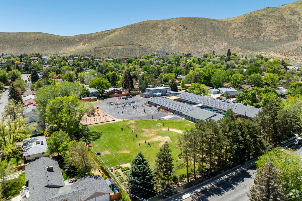 An aerial view of St. Teresa Elementary School's playground.