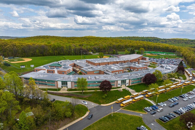 Aerial view of Morris Knolls High School in Denville
