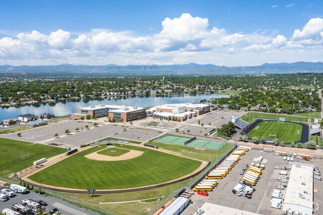 Aerial view of the campus at Westminster High School in Westminster, Colorado.