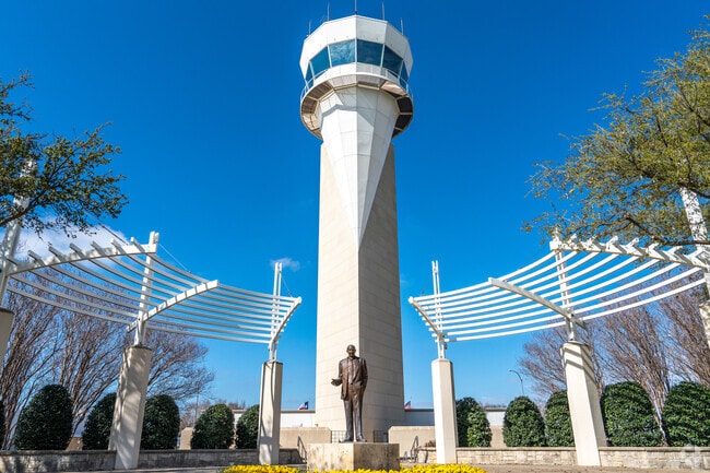 This statue of Ross Perot Sr stands tall at the Perot Field Airport in Haslet.