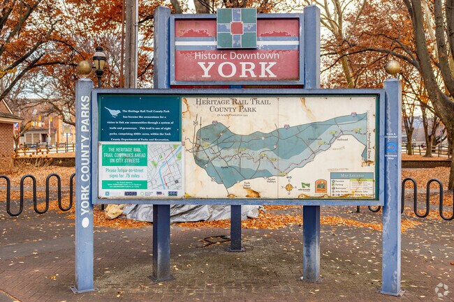 Walk along miles of trails in York along the Heritage Rail Trail.