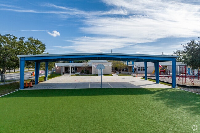 Tarpon Springs Fundamental Elementary has a covered play area for rainy days.