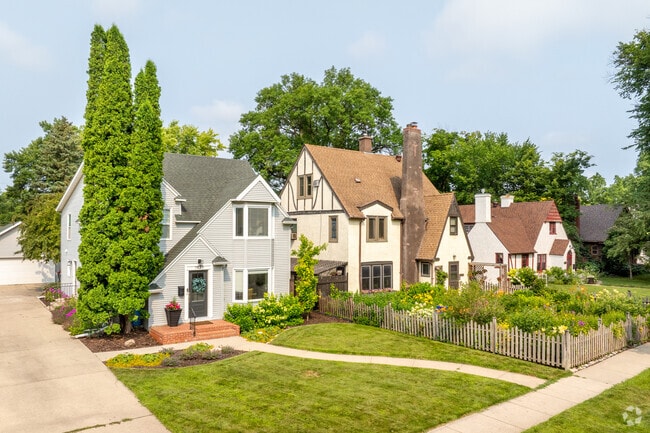 The Clara Barton neighborhood in North Dakota includes many custom Tudor Revival homes.