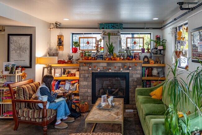 Locals love the cozy atmosphere and great coffee at Shimek’s Press Coffee.