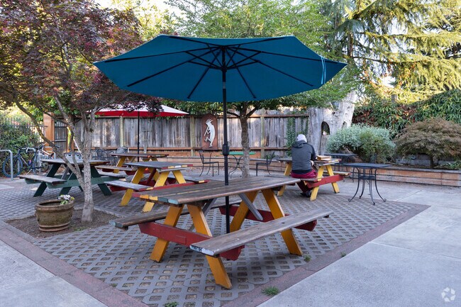 Someone enjoys their breakfast on a nice September morning at New Day Bakery in Whiteaker.