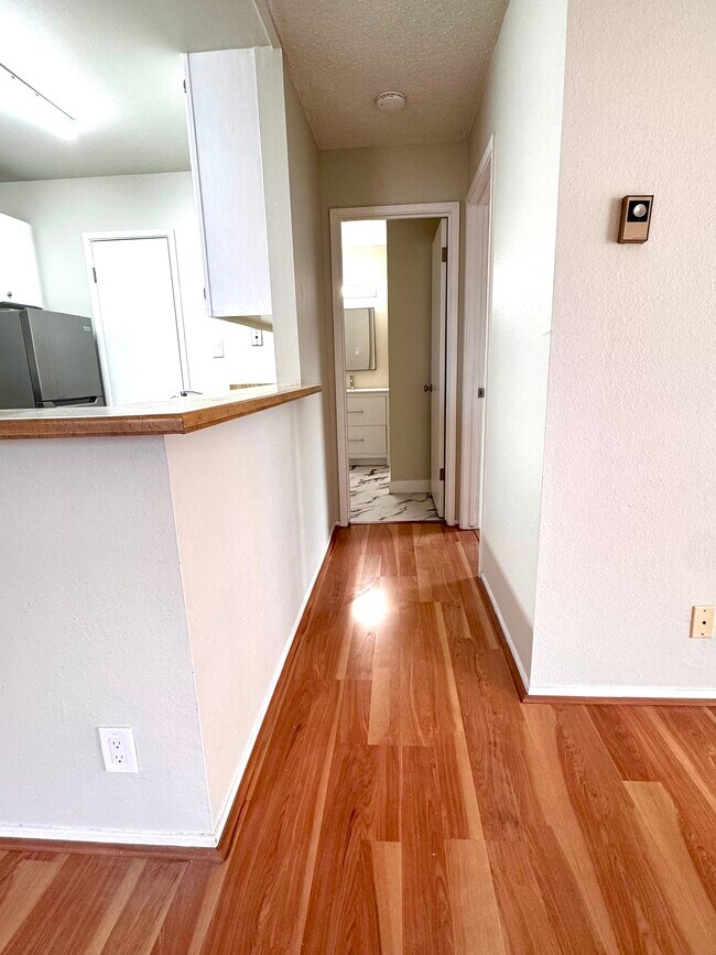 mini hallway from livingroom to bathroom