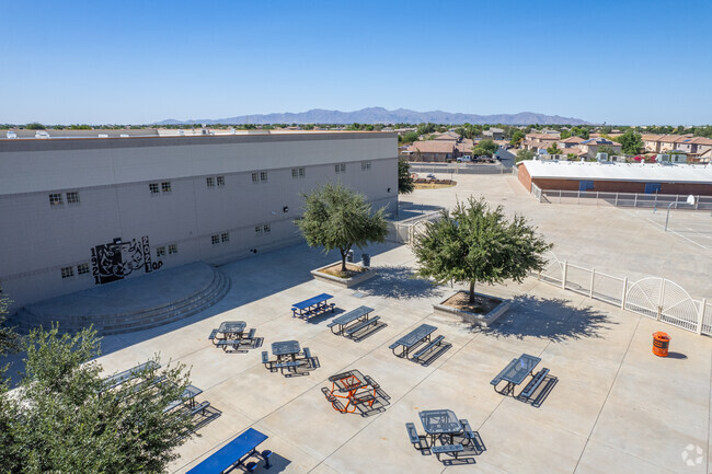 Students enjoy lunch at tables outside El Mirage Elementary School in El Mirage.