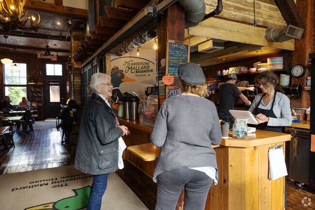 The Meandering Mallard Coffee House is a rustic spot also serving up fare with local supplies.