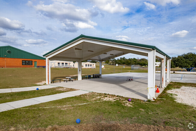 There is a cover area for kids to play at Lost Lake Elementary School.