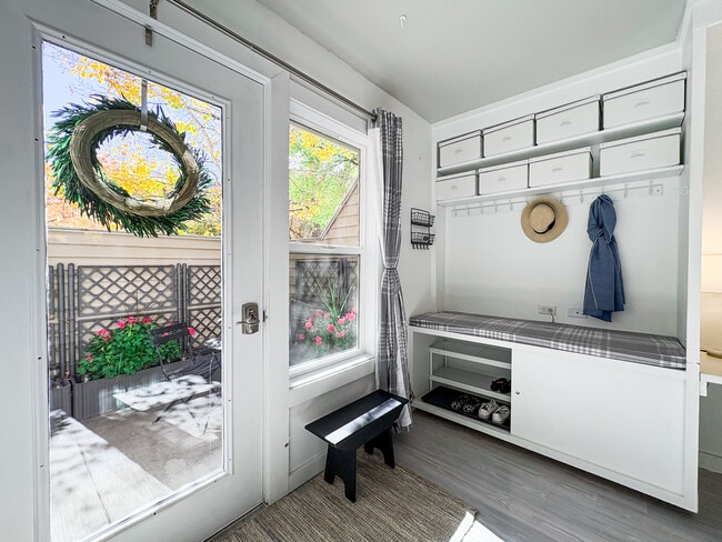 South-facing entry with large windows