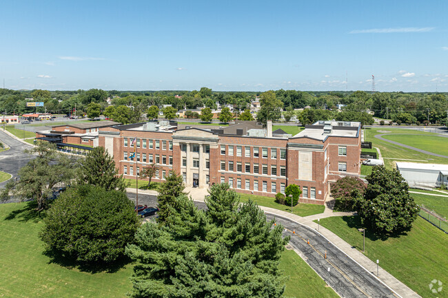 Wicomico Middle School's Greek evival styling makes it stand out in its surroundings.