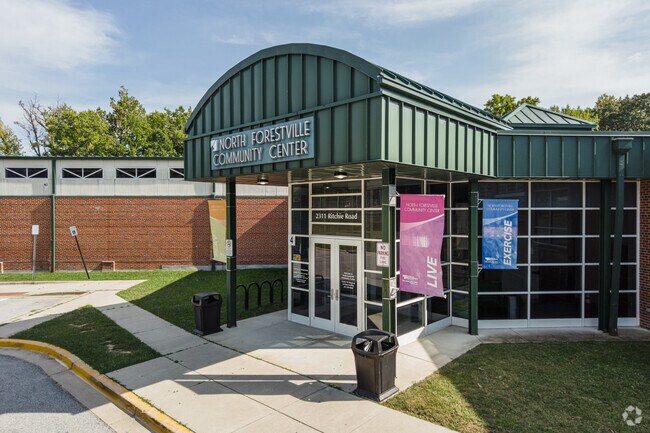 The North Forestville Community Center features a well-maintained indoor basketball court for residents to enjoy.