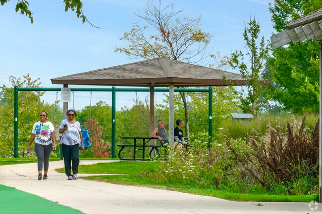 Wadsworth Village Park has walking paths, a pavilion, playground and sports courts.
