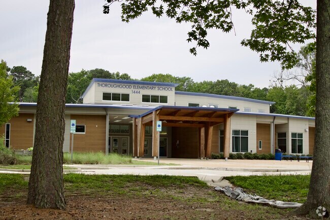 Main entrance to Thoroughggood Elementary School in Thorouggood, Virginia Beach VA