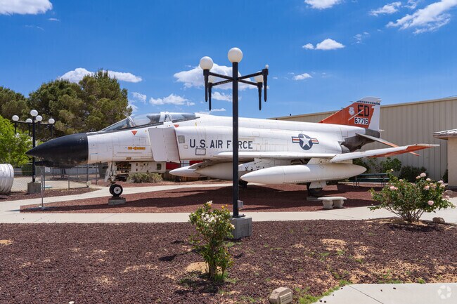 A full sized Air Force jet is displayed outside the Aerospace Museum in Boron near North Edwards.