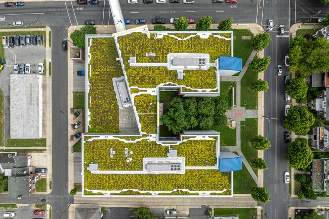 The newer part of William Allen High School features a green roof to save on energy costs.