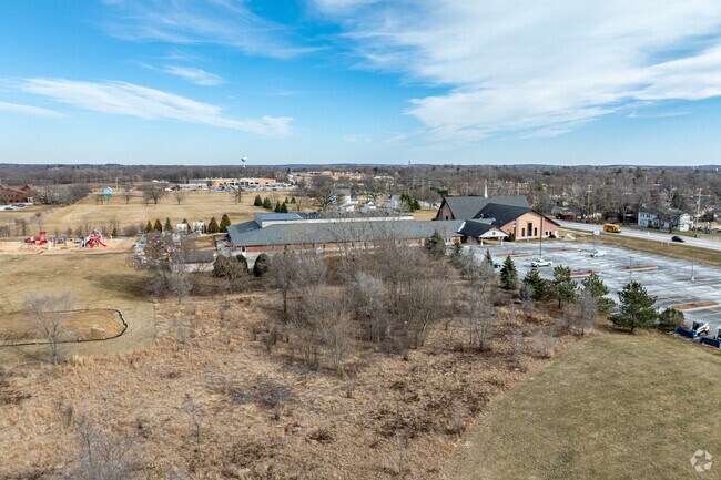 An aerial view of St. Johns Evangelical Lutheran School .