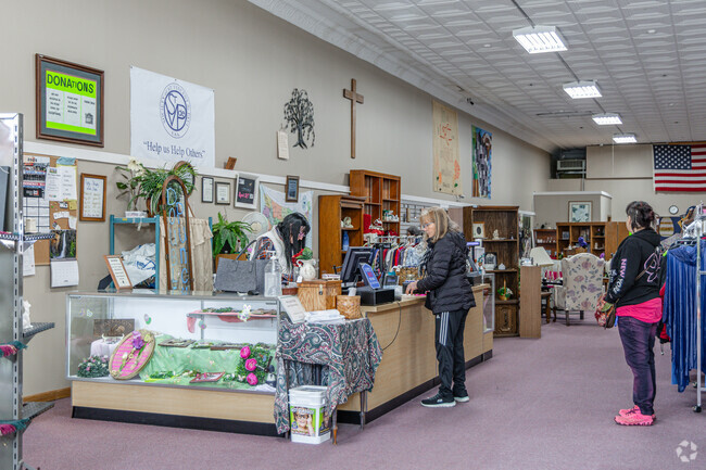 Merrill retail options include the St. Vincent de Paul Society thrift shop.