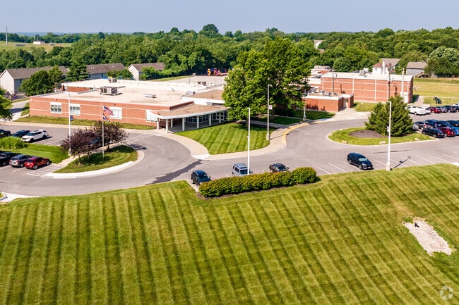 Southeast Elementary School has freshly cut green grass.