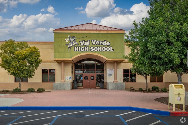A welcoming entrance is seen at Val Verde High School in Perris.