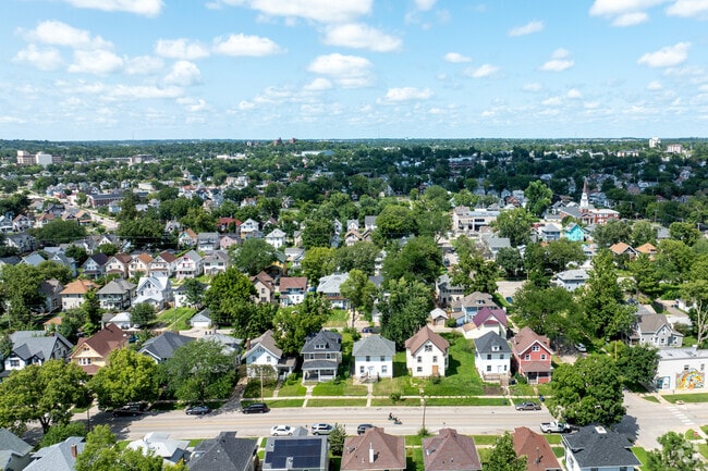 Mound View from above: a patchwork of homes and green spaces coming together beautifully.